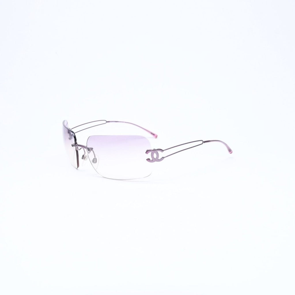 Chanel Rimless Sunglasses Side CC Logo Lavender Light Brown Gradient 16 Eyewear — view 3