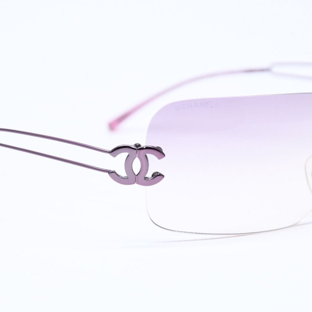 Chanel Rimless Sunglasses Side CC Logo Lavender Light Brown Gradient 16 Eyewear — view 8