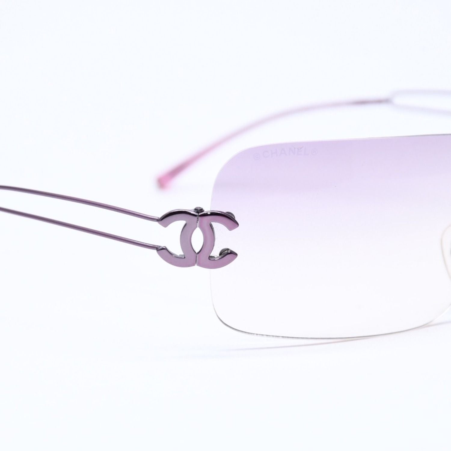 Chanel Rimless Sunglasses Side CC Logo Lavender Light Brown Gradient 16 Eyewear — view 8