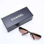 Chanel Rimless Sunglasses Eyewear CC Logo Matte Black Brown