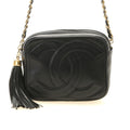 Chanel CC Logo Tassel Chain Shoulder Black Gold Lambskin Bag
