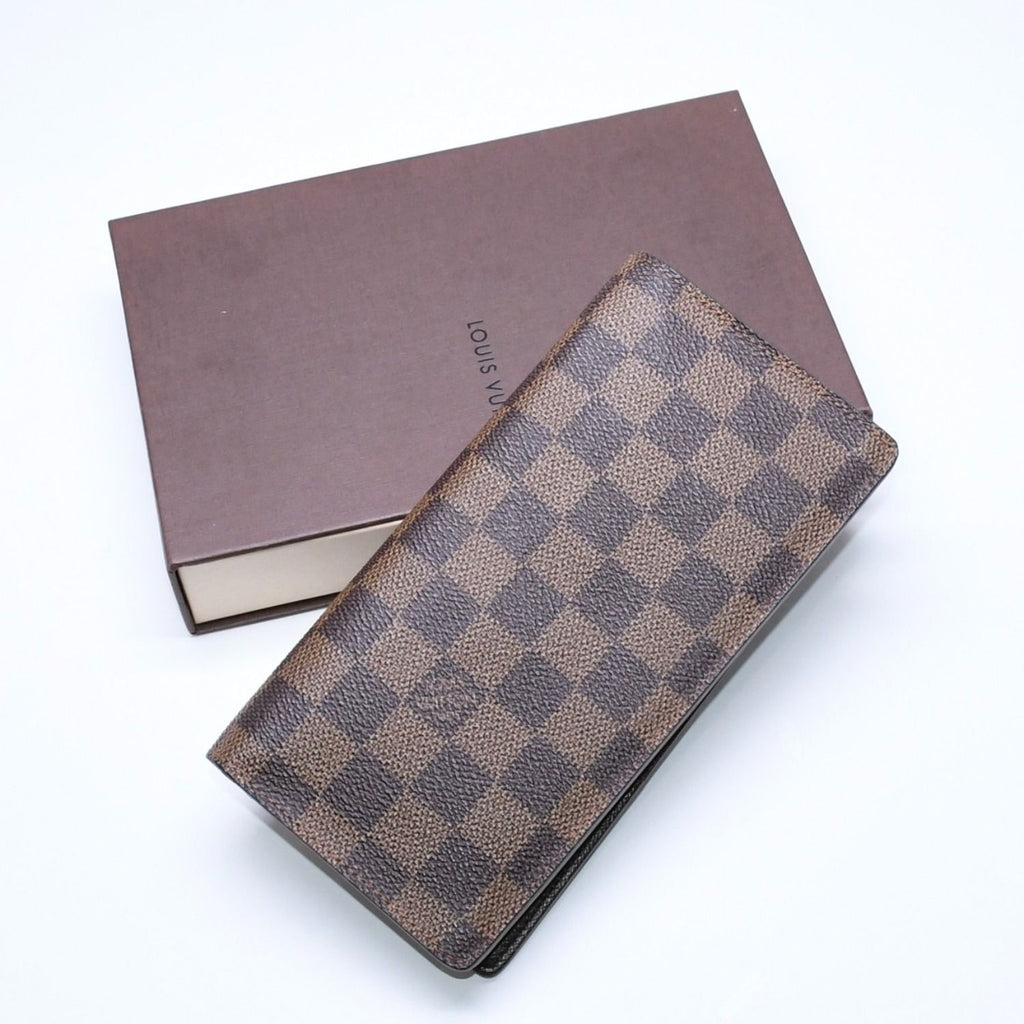Louis Vuitton Damier Portefeuille Brazza Wallet Leather Brown Gold