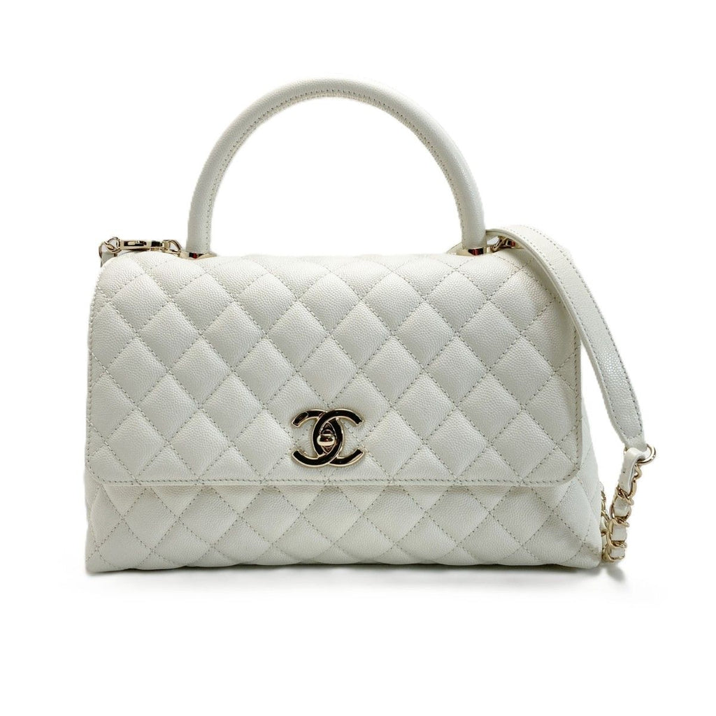 Chanel Coco Handle 29 Quilted White 2-Way Bag Caviar Leather CC Logo