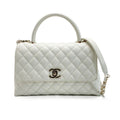 Chanel Coco Handle 29 Quilted White 2-Way Bag Caviar Leather CC Logo