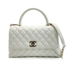 Chanel Coco Handle 29 Quilted White 2-Way Bag Caviar Leather CC Logo