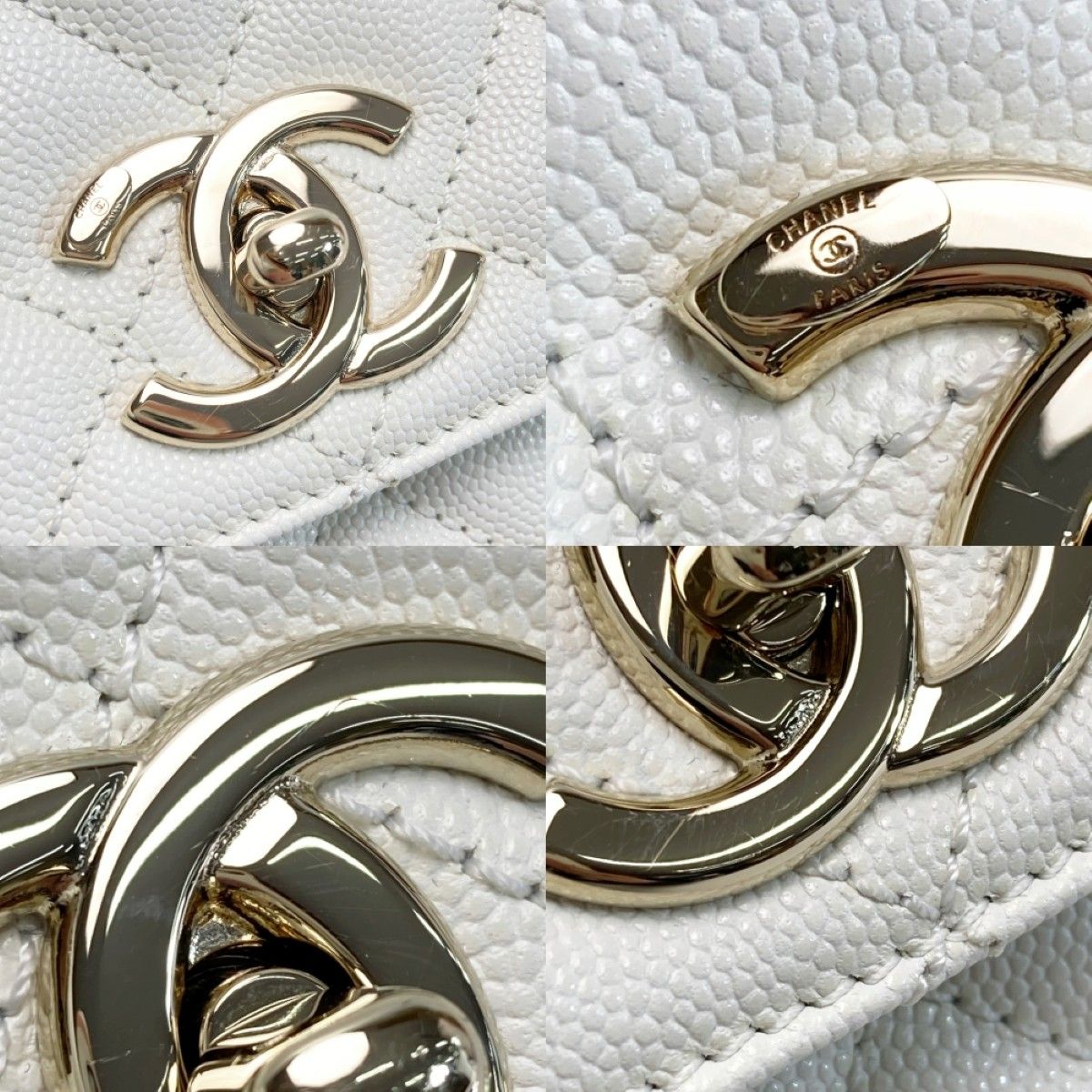 Chanel Coco Handle 29 Quilted White 2-Way Bag Caviar Leather CC Logo — view 5