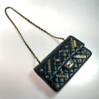 Chanel Quilted Double Flap Icon Charm Chain Shoulder Bag Black Lambskin — view 4