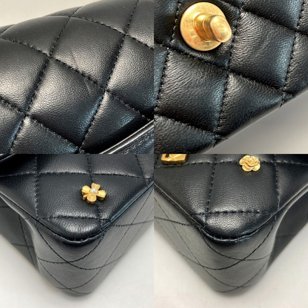 Chanel Quilted Double Flap Icon Charm Chain Shoulder Bag Black Lambskin — view 8