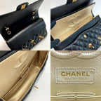 Chanel Quilted Double Flap Icon Charm Chain Shoulder Bag Black Lambskin — view 6