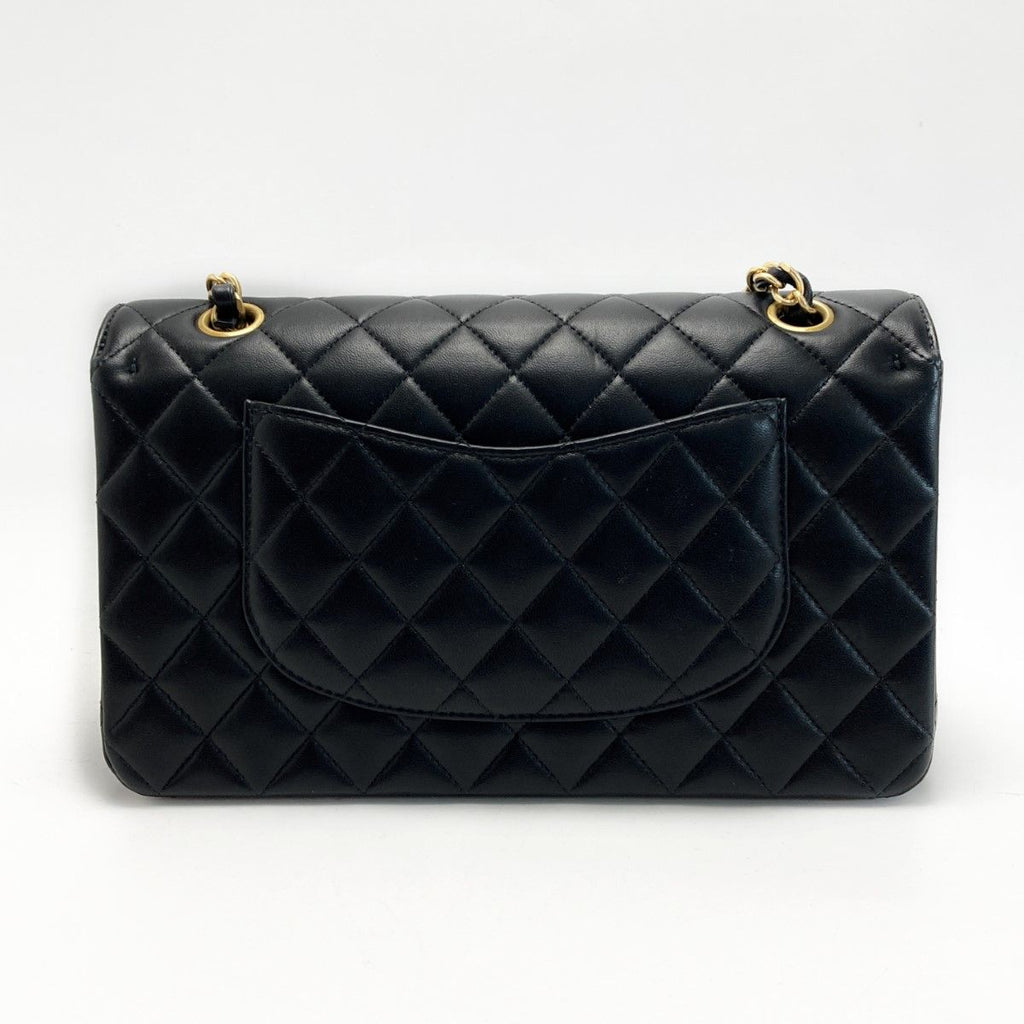 Chanel Quilted Double Flap Icon Charm Chain Shoulder Bag Black Lambskin — view 2