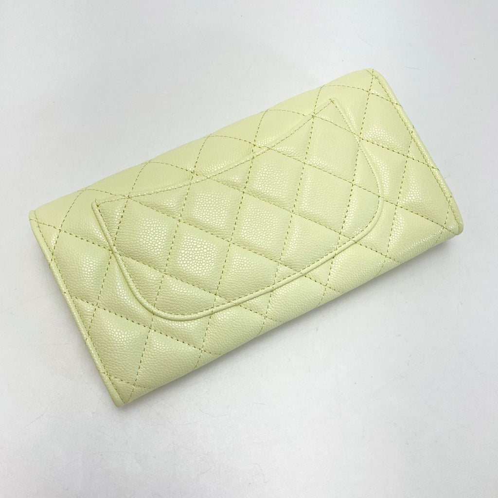 Chanel Quilted Classic Flap Wallet Light Yellow CC Logo Caviar Leather — view 2