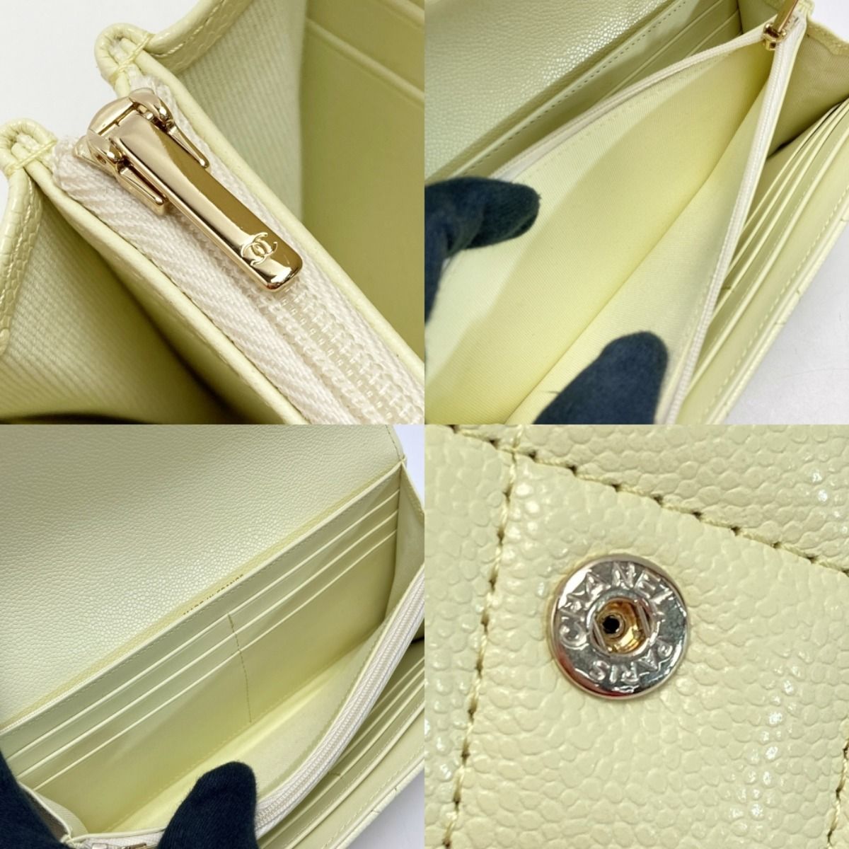 Chanel Quilted Classic Flap Wallet Light Yellow CC Logo Caviar Leather — view 6