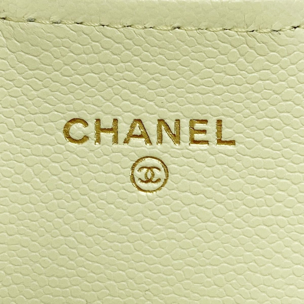 Chanel Quilted Classic Flap Wallet Light Yellow CC Logo Caviar Leather — view 4