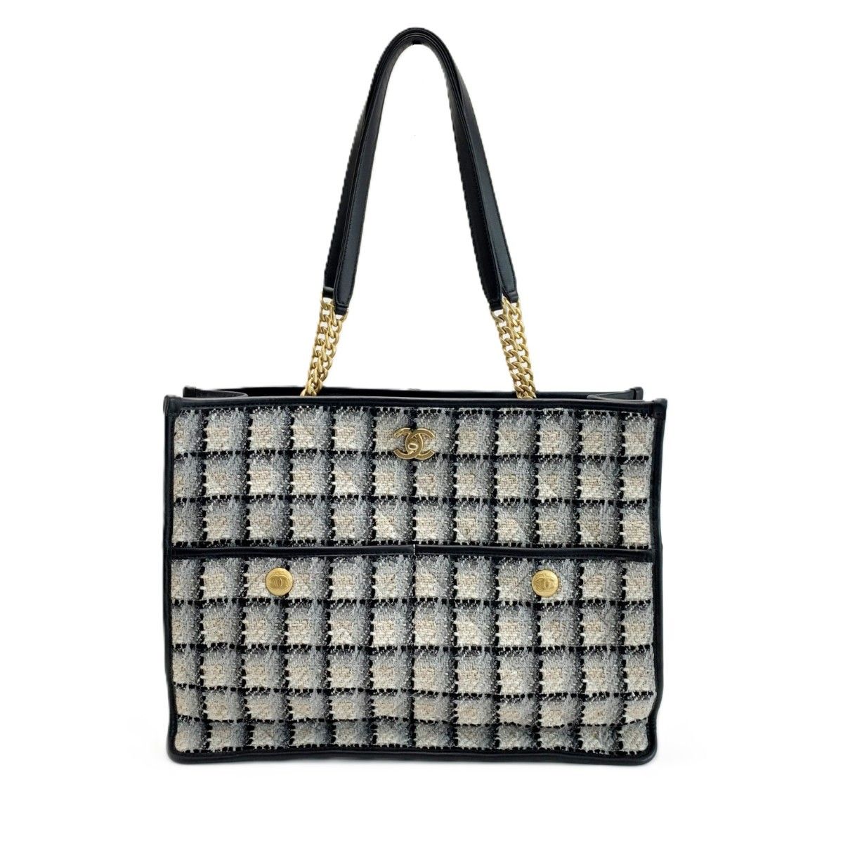 Chanel Tote Bag Tweed Model Black White