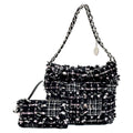 Chanel 22 Black Pink Shoulder Bag Tweed Silver