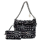 Chanel 22 Black Pink Shoulder Bag Tweed Silver