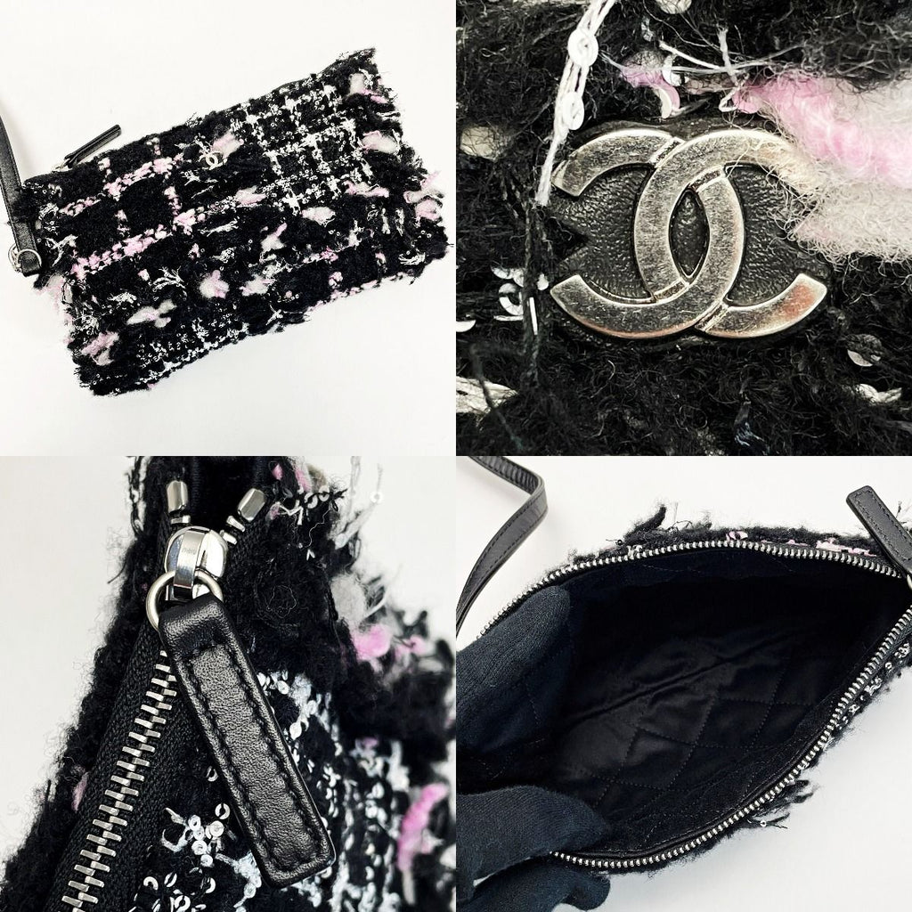 Chanel 22 Black Pink Shoulder Bag Tweed Silver — view 7