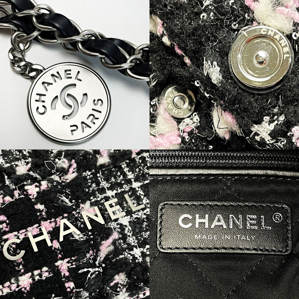 Chanel 22 Black Pink Shoulder Bag Tweed Silver — view 5