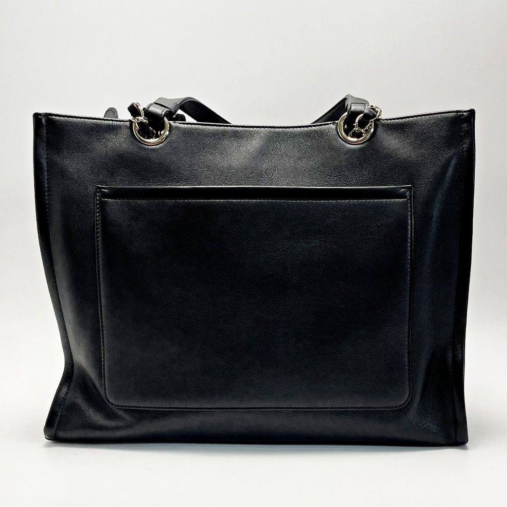 Chanel CC Logo Black Chain Tote Bag Calfskin Gold — view 3