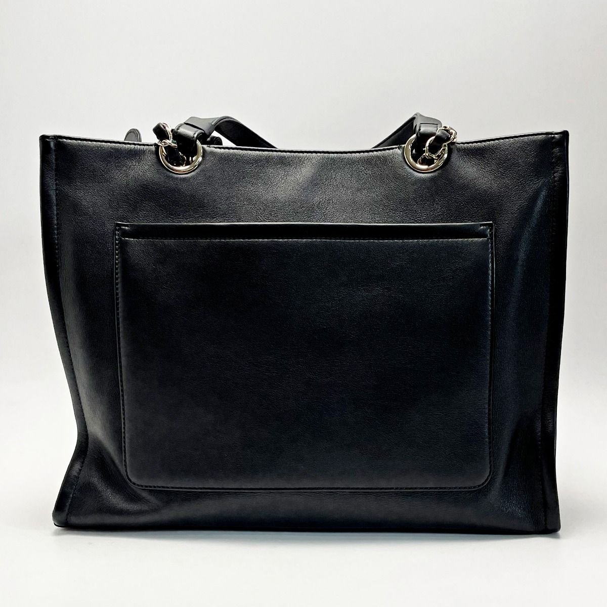Chanel CC Logo Black Chain Tote Bag Calfskin Gold — view 3