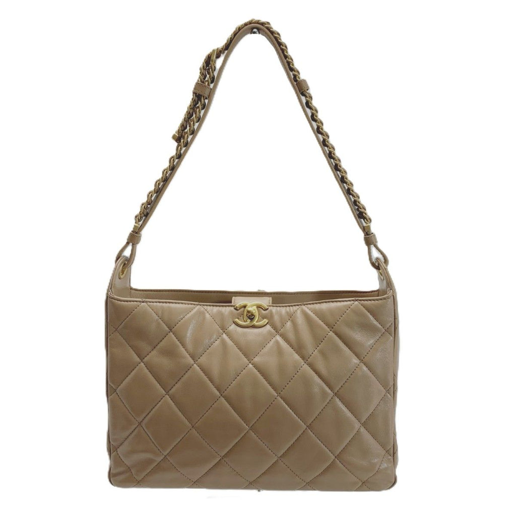 Chanel Lambskin Shoulder Bag Beige Gold