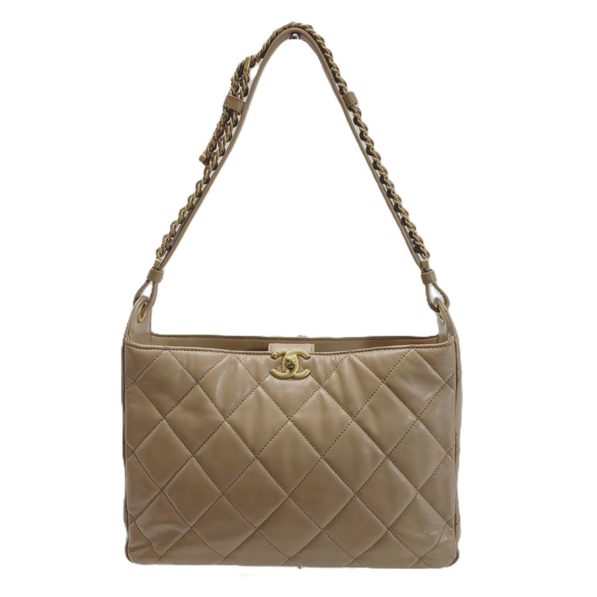 Chanel Lambskin Shoulder Bag Beige Gold