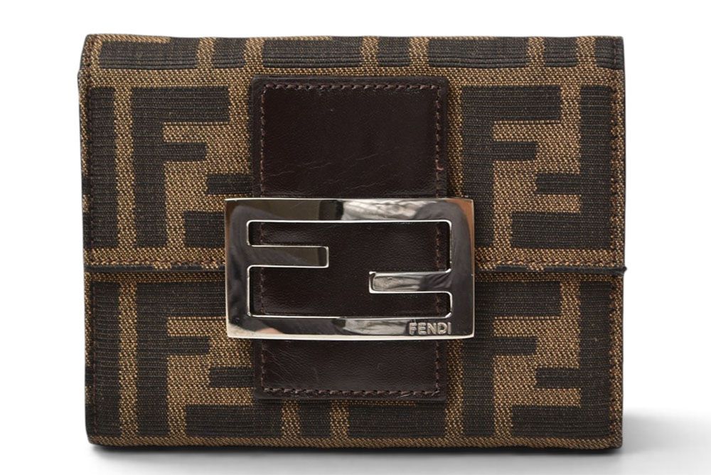 Fendi Wallet Bifold Fold Zucca Pattern Brown