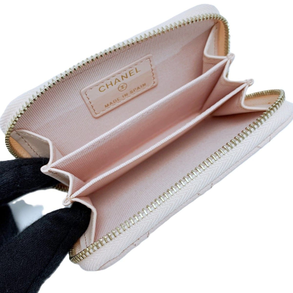 Chanel Coin Purse Quilted Caviar Leather Pink Wallet Gold — view 6