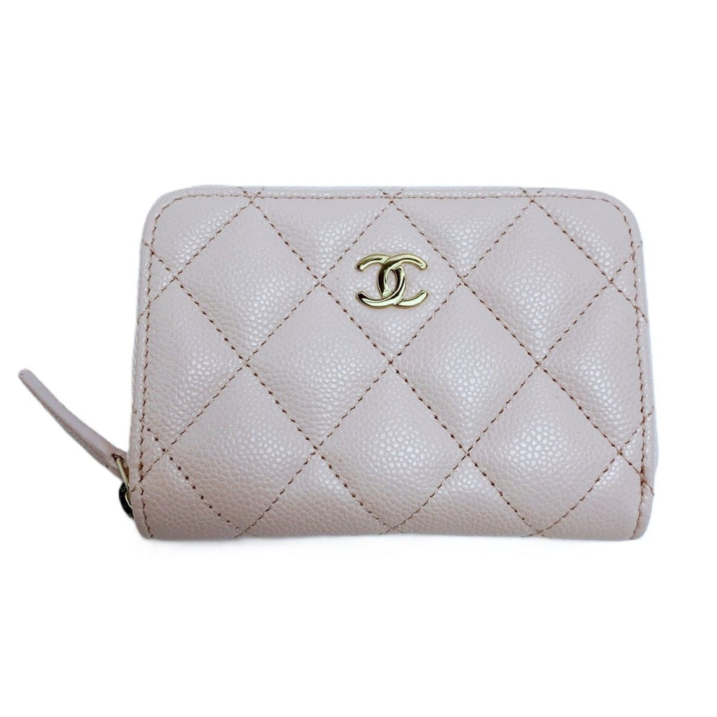 Chanel Coin Purse Quilted Caviar Leather Pink Wallet Gold