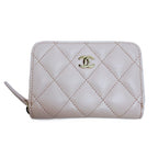 Chanel Coin Purse Quilted Caviar Leather Pink Wallet Gold