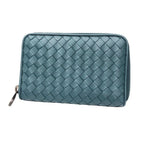 Bottega Veneta Intrecciato Leather Medium Zip Around Foldwallet Blue Green