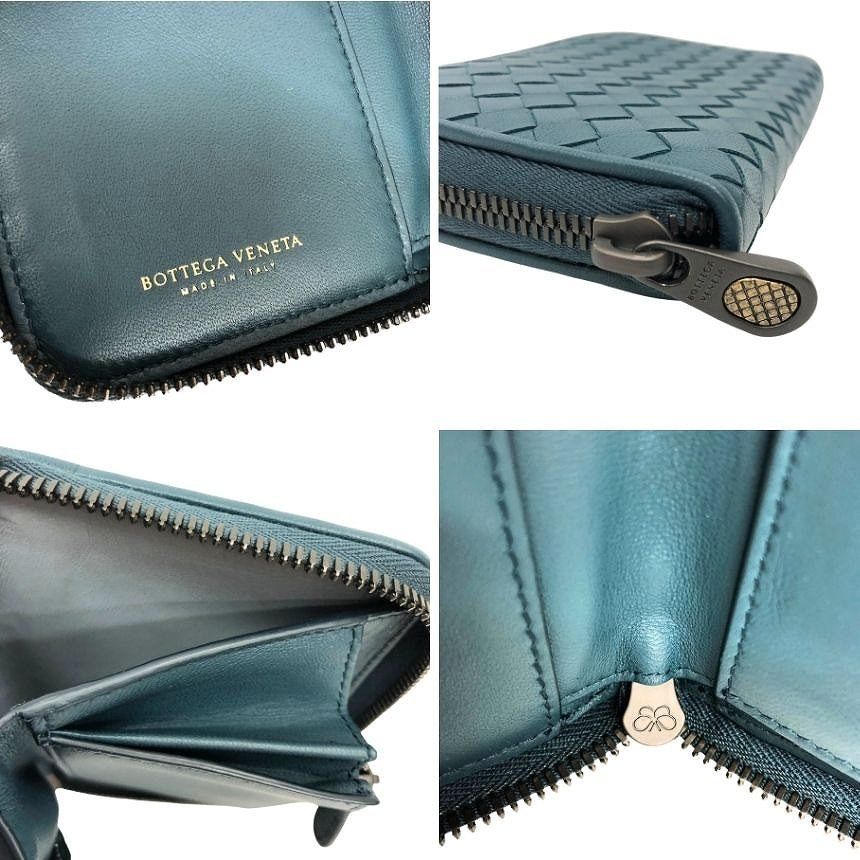 Bottega Veneta Intrecciato Leather Medium Zip Around Foldwallet Blue Green — view 3