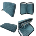Bottega Veneta Intrecciato Leather Medium Zip Around Foldwallet Blue Green — view 2