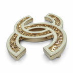 Chanel Metal CC Logo Brooch Gold Ivory Box Keep — view 3