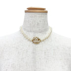 Chanel CC Logo Pearl Choker Necklace Gold — view 3