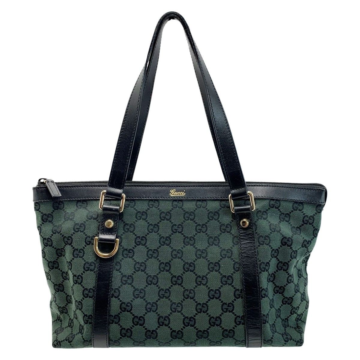 Gucci Handbag Canvas Dark Green Gold