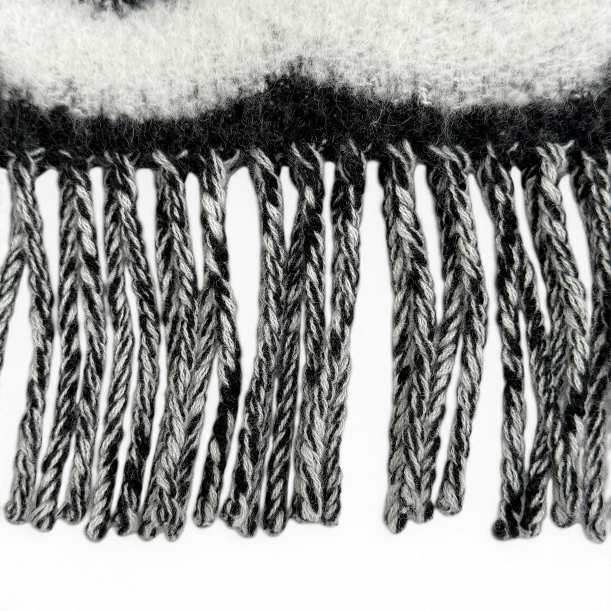 Chanel Cashmere Silk CC Logo Design Fringe Scarf White Black — view 5