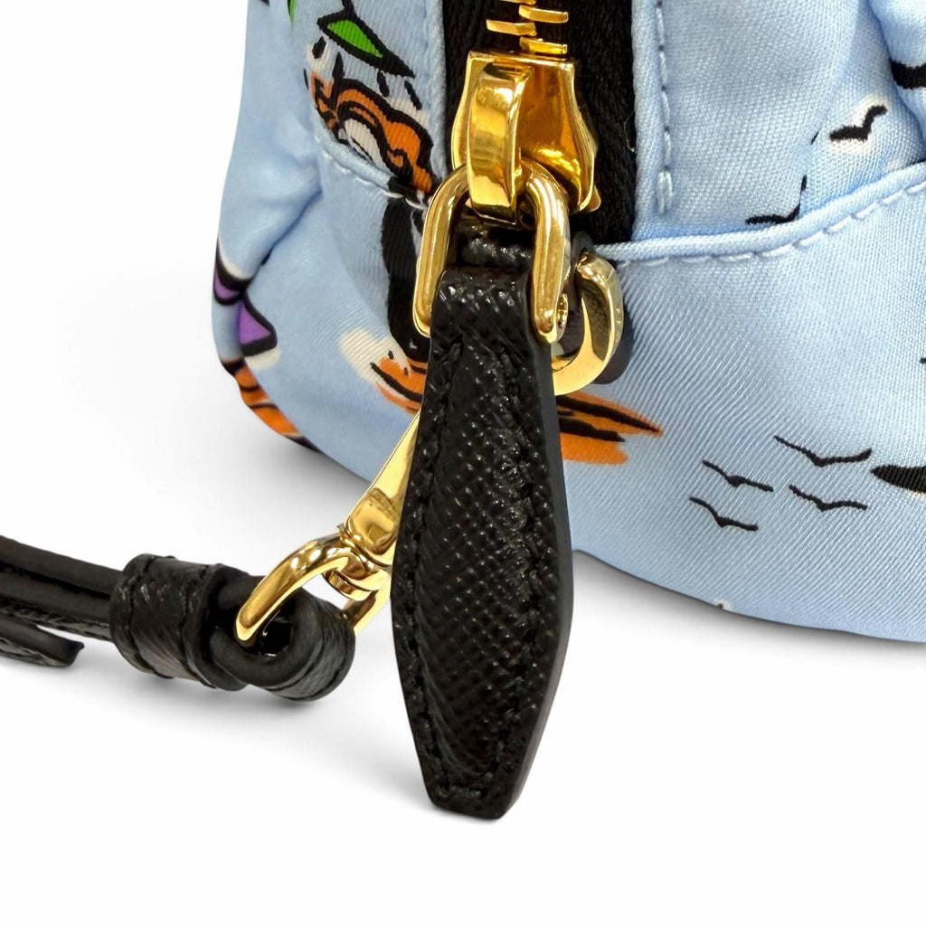 Prada Re-Nylon Triangle Logo Surf Print Pouch Makeup Blue — view 8