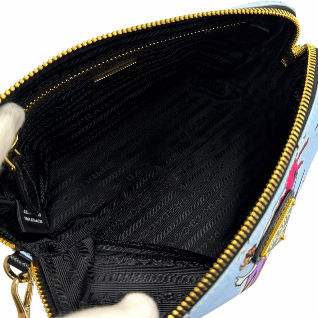 Prada Re-Nylon Triangle Logo Surf Print Pouch Makeup Blue — view 5