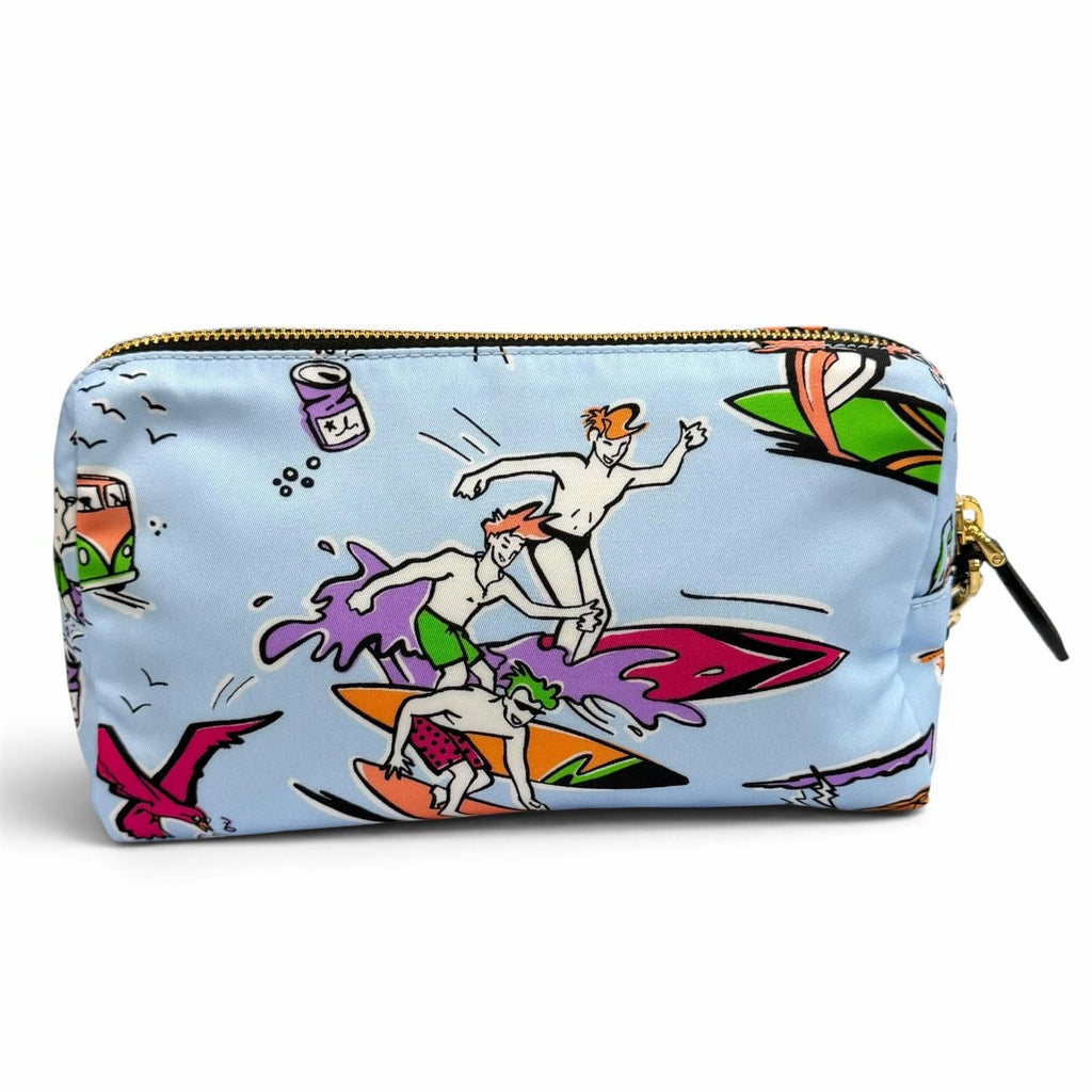 Prada Re-Nylon Triangle Logo Surf Print Pouch Makeup Blue — view 2