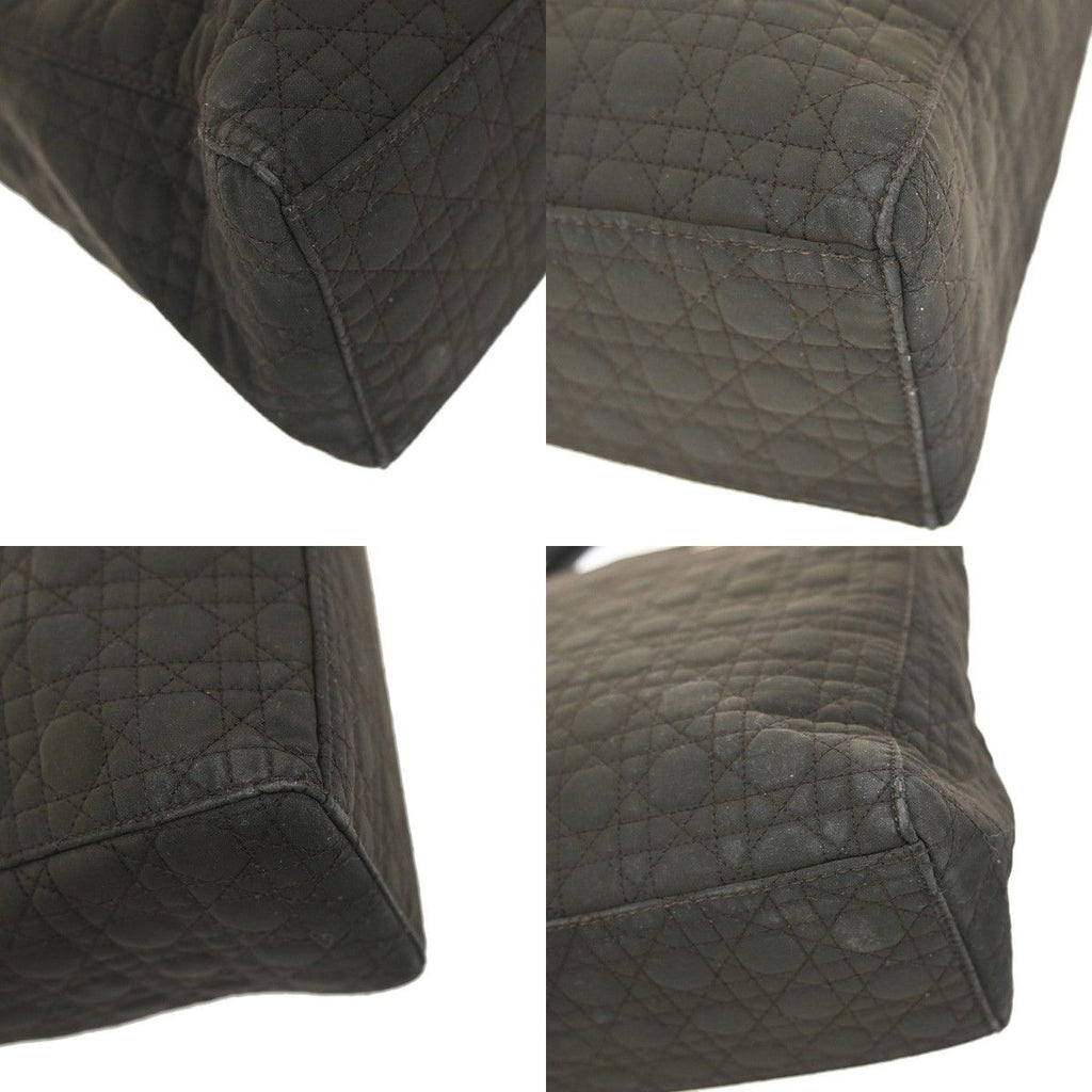 Dior Lady Handbag Brown Nylon Leather Gold — view 7