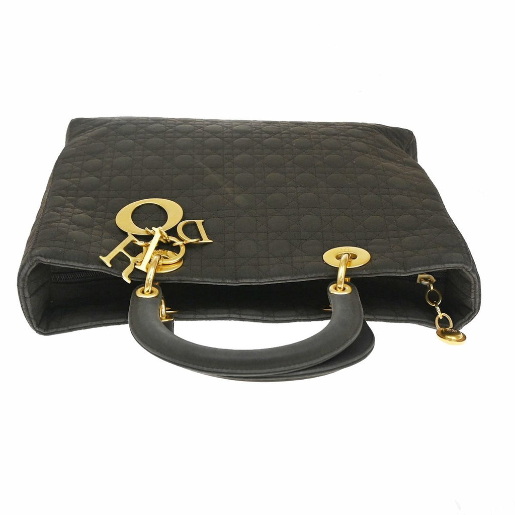 Dior Lady Handbag Brown Nylon Leather Gold — view 5