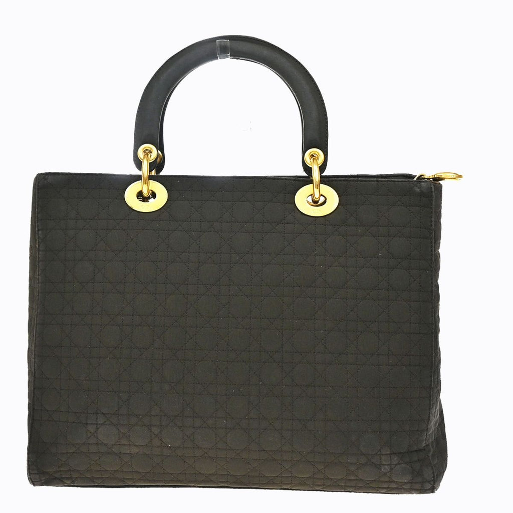 Dior Lady Handbag Brown Nylon Leather Gold — view 4