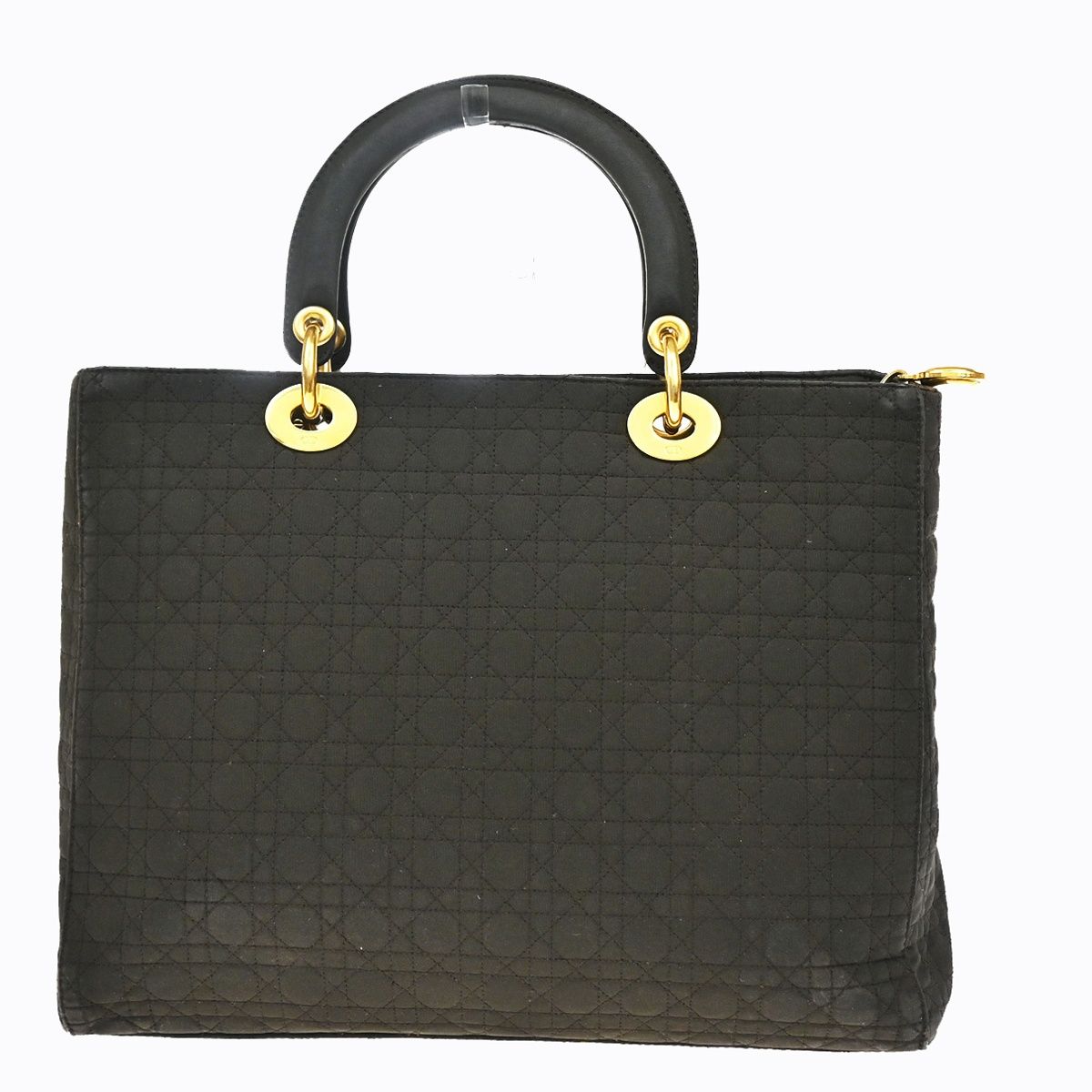 Dior Lady Handbag Brown Nylon Leather Gold — view 4