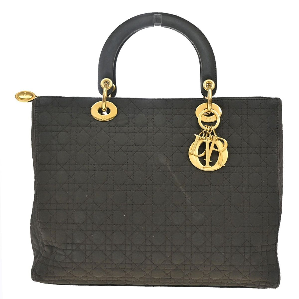 Dior Lady Handbag Brown Nylon Leather Gold
