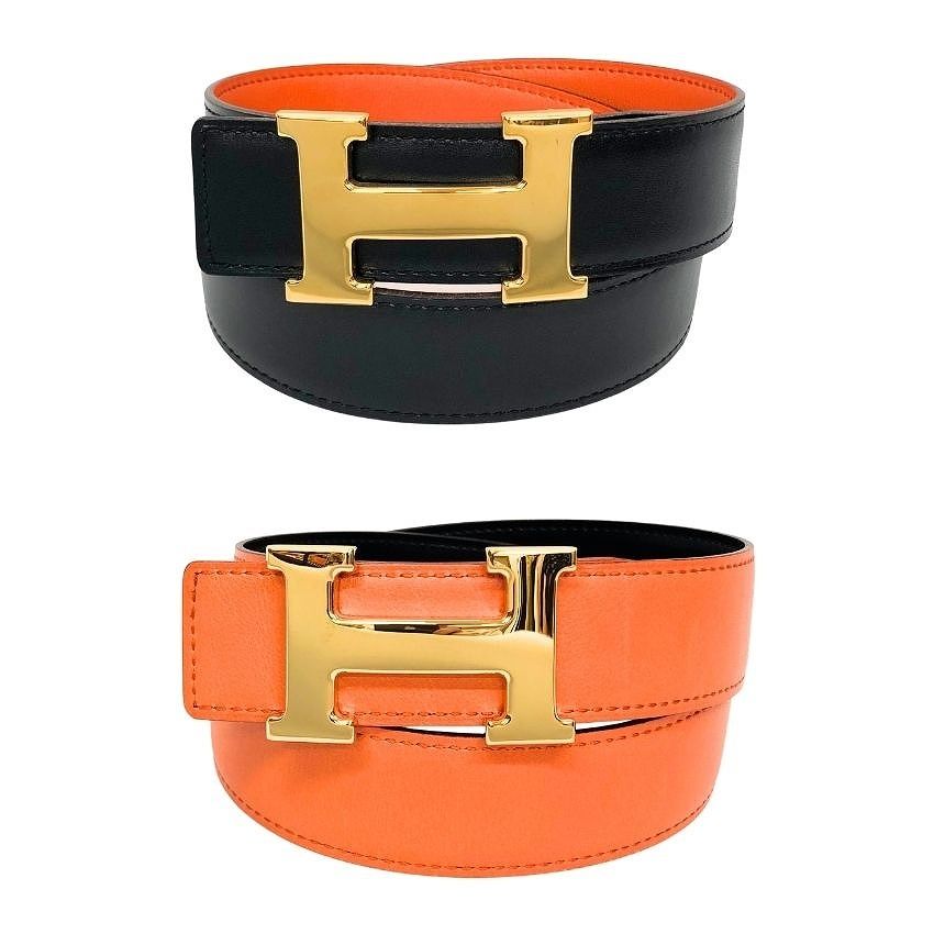 Hermes Constance H Belt Reversible Black Orange Gold