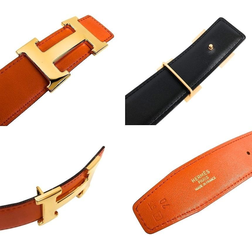 Hermes Constance H Belt Reversible Black Orange Gold — view 3