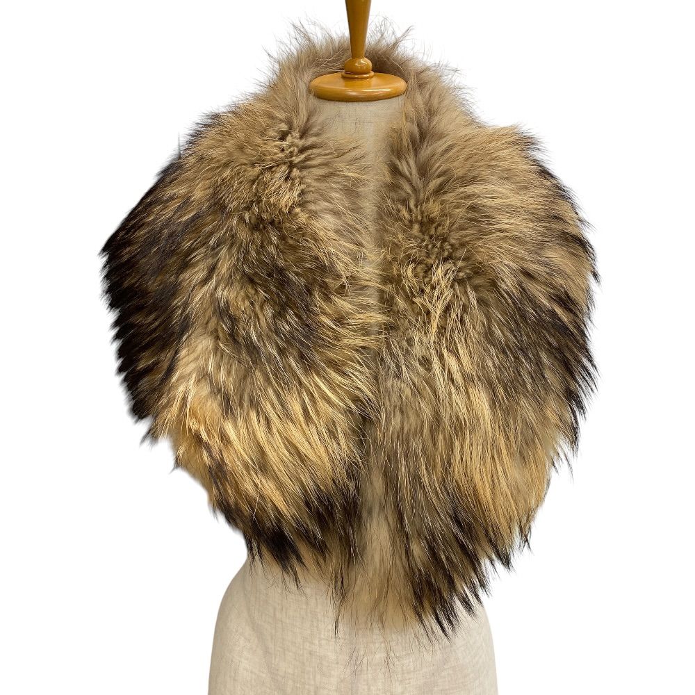 Celine Collar Shawl Cape Tippet Fin Raccoon Real Fur Brown Beige Scarf