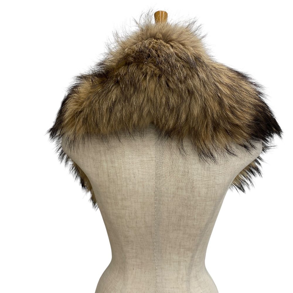 Celine Collar Shawl Cape Tippet Fin Raccoon Real Fur Brown Beige Scarf — view 3