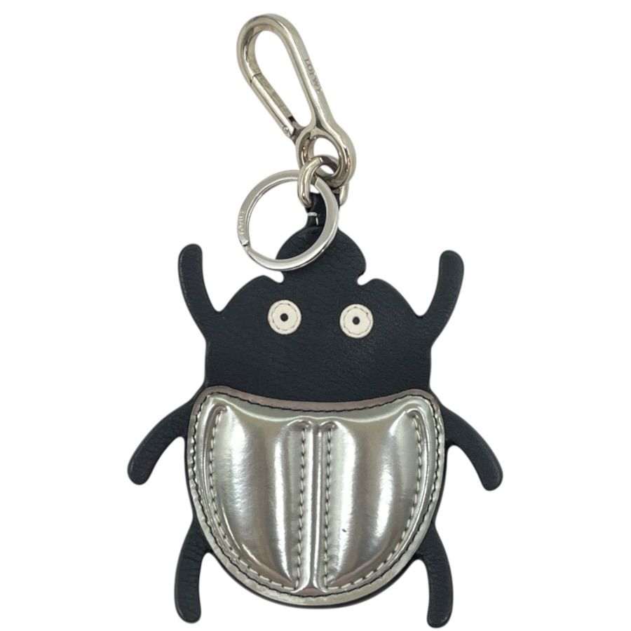 Loewe Key Holder Charm Beetle Leather Metal Black Silver